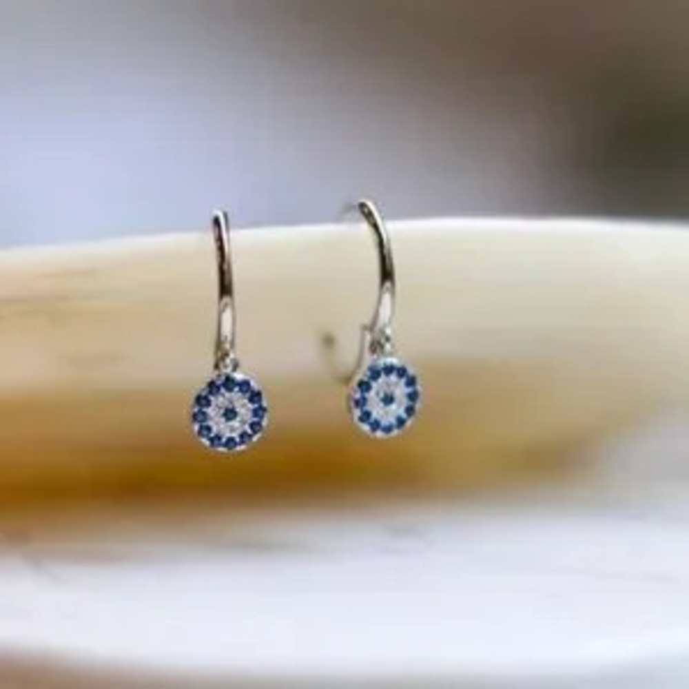 925 sterling Silver Evil Eye Dazzling Blue Crystal Earrings